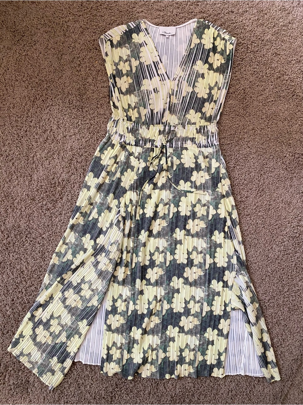 3.1 Phillip Lim Yellow Floral Pleated V-Neck Midi Dress 6